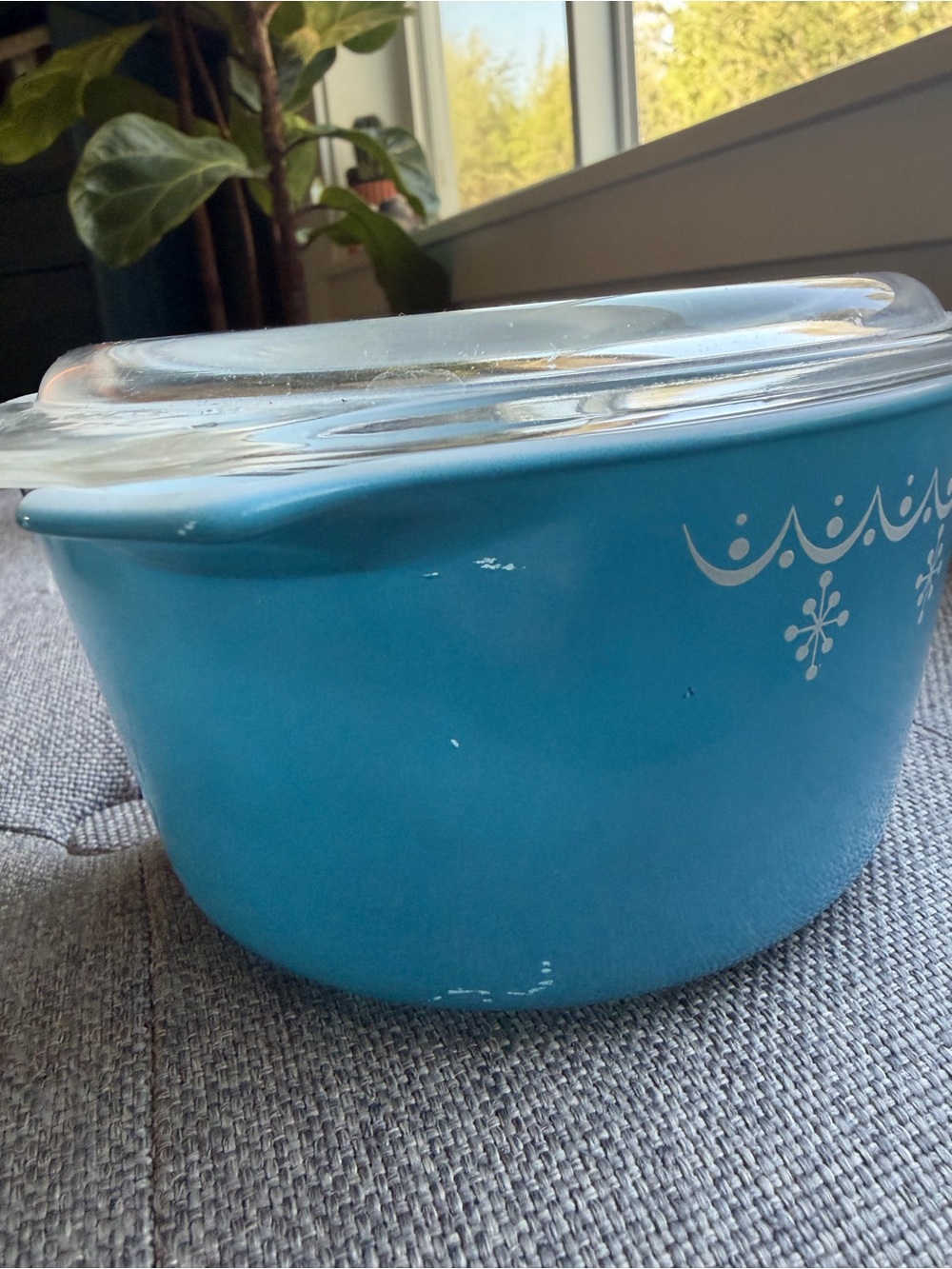 Pyrex Blue Snowflake garland 471, 473 Pattern Set with Glass Lids - Picture 4 of 12